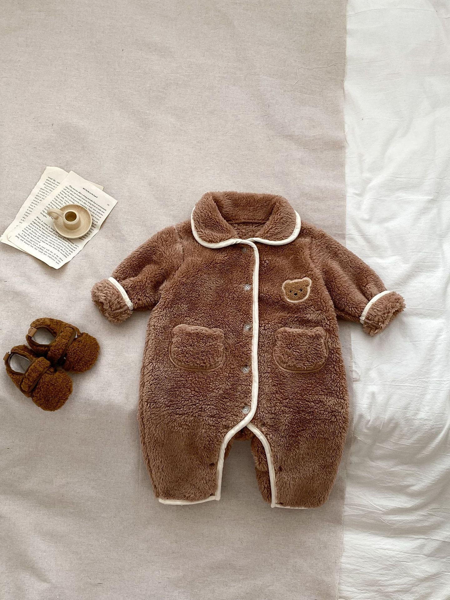 Brown Fleece Winter Button Up Onesie