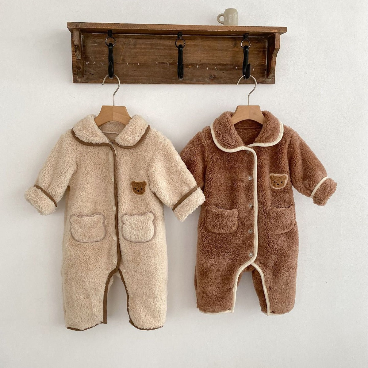 Brown Fleece Winter Button Up Onesie