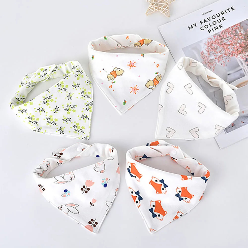 5Pcs Baby Bandana Bibs – Soft & Absorbent Cotton Saliva Towels