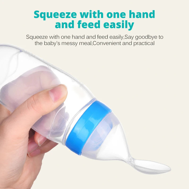 Silicone Baby Bottle with Spoon for Food Supplements