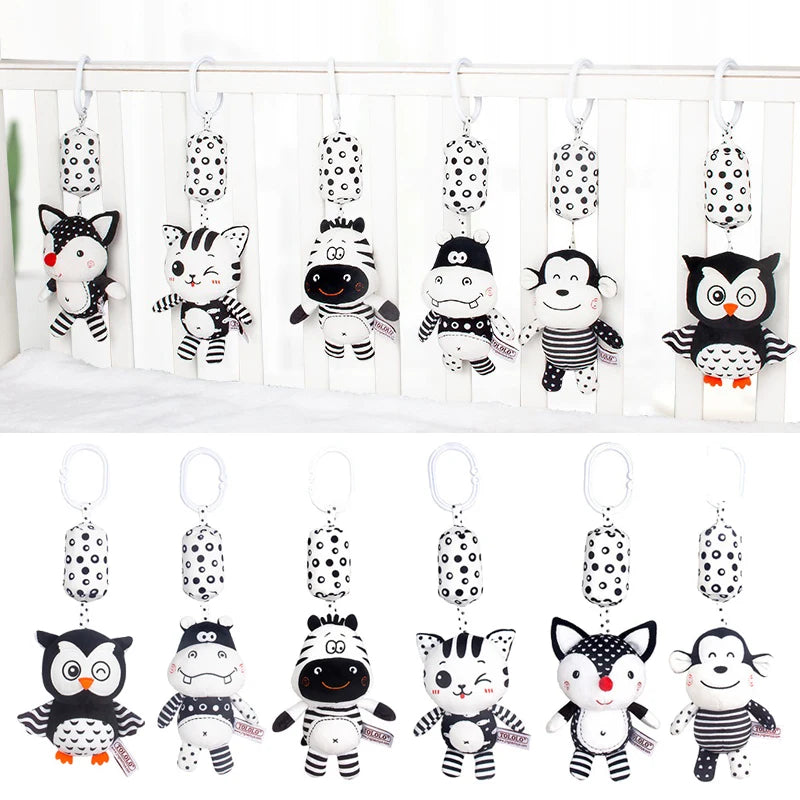 Black and White Hanging Plush Animal Rattle Toy