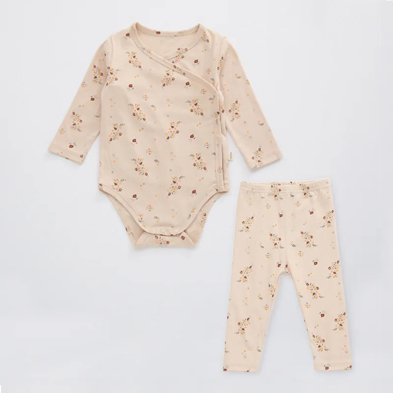 2 Piece Long Sleeve with Bottoms Newborn Beige Floral Set