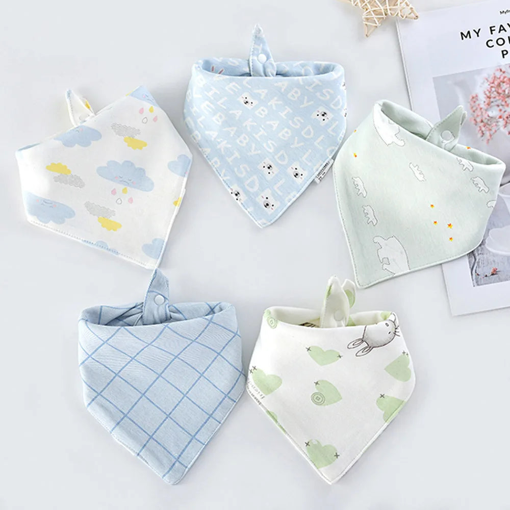 5Pcs Baby Bandana Bibs – Soft & Absorbent Cotton Saliva Towels