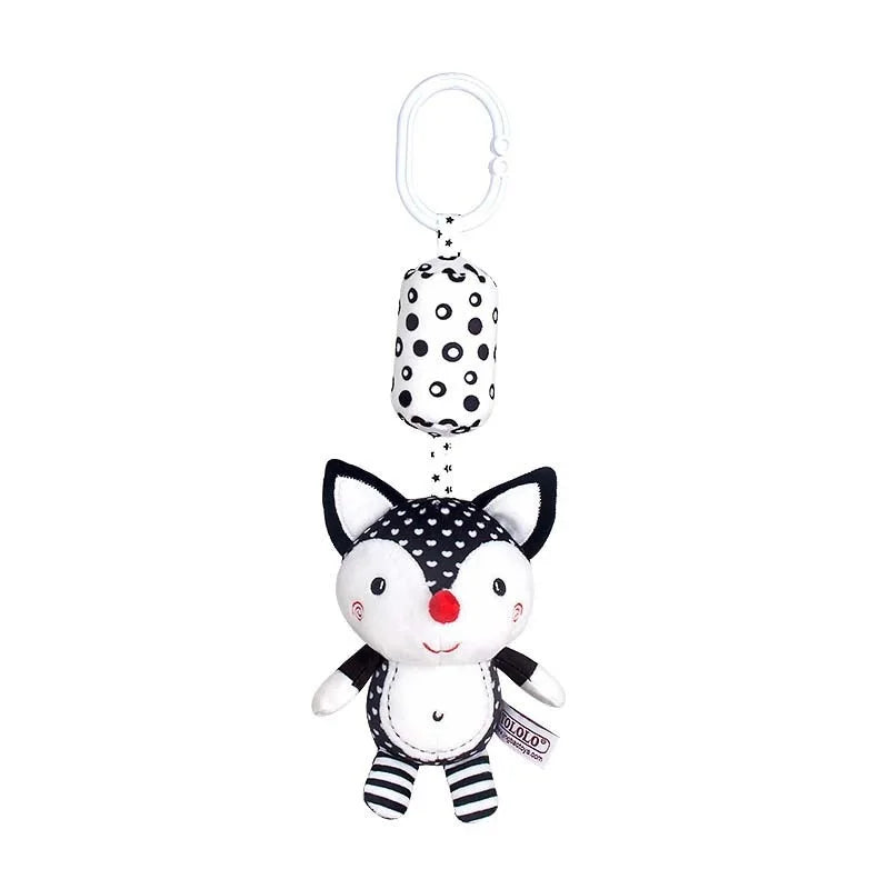 Black and White Hanging Plush Animal Rattle Toy