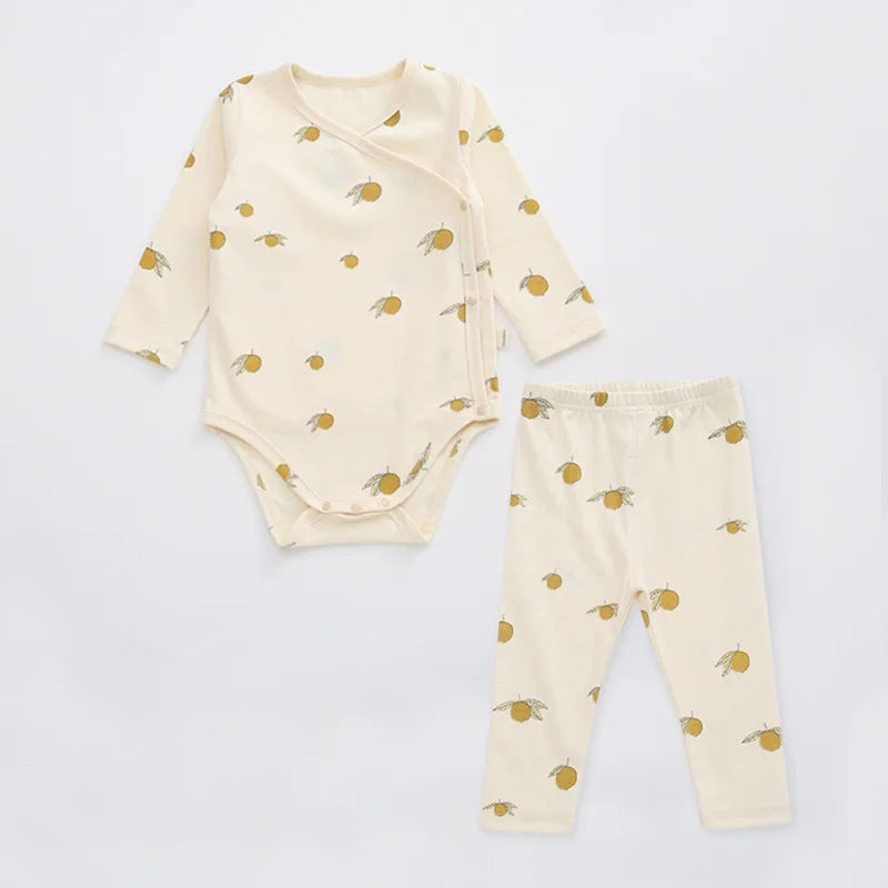 2 Piece Long Sleeve with Bottoms Newborn Beige Floral Set