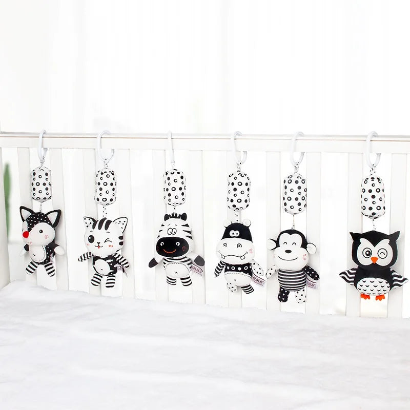 Black and White Hanging Plush Animal Rattle Toy