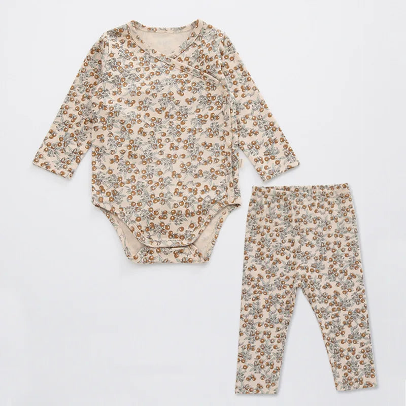 2 Piece Long Sleeve with Bottoms Newborn Beige Floral Set