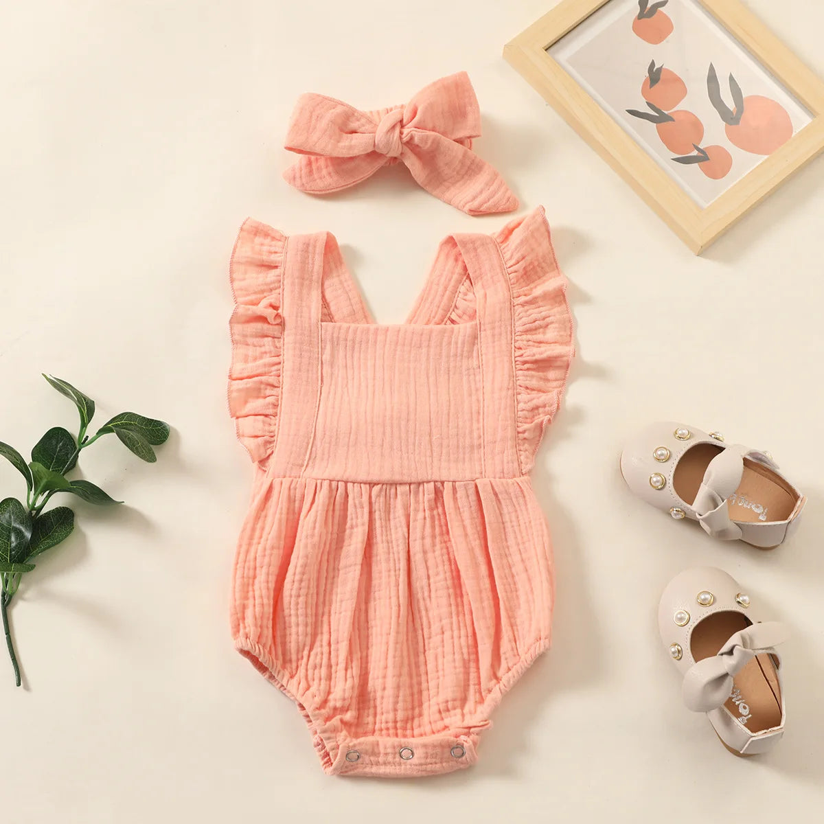 Ruffled Newborn Romper with Headband 0-18M