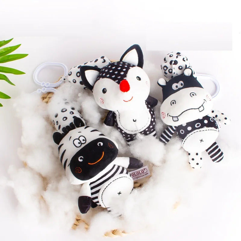 Black and White Hanging Plush Animal Rattle Toy