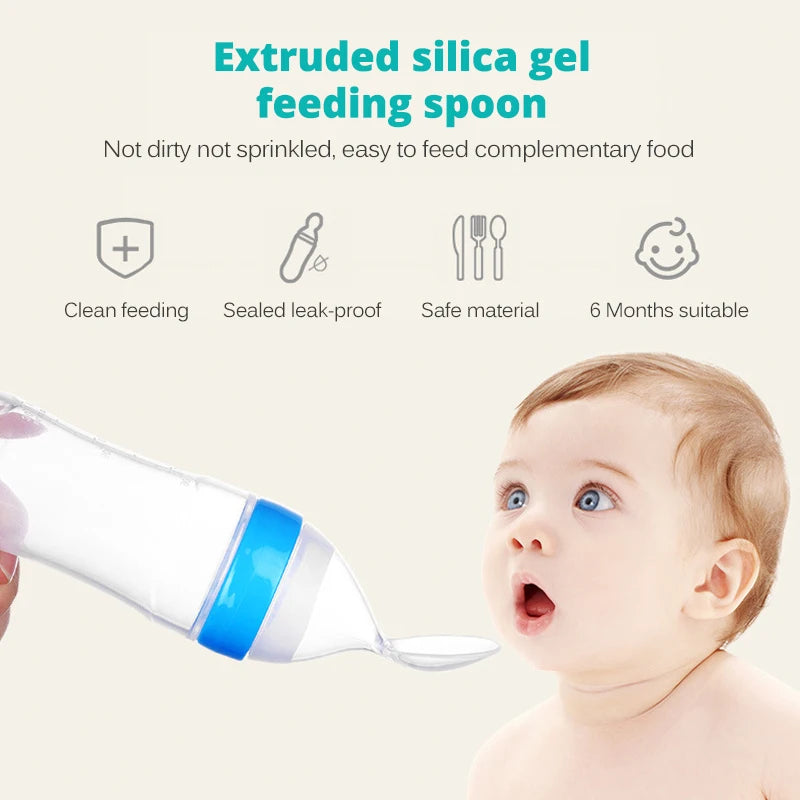 Silicone Baby Bottle with Spoon for Food Supplements