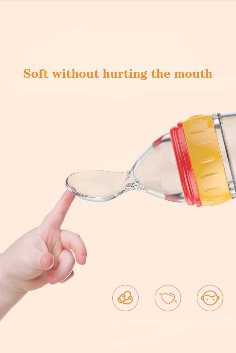 Silicone Baby Bottle with Spoon for Food Supplements