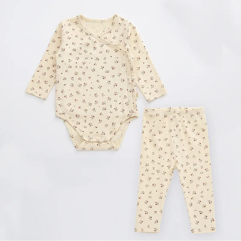 2 Piece Long Sleeve with Bottoms Newborn Beige Floral Set