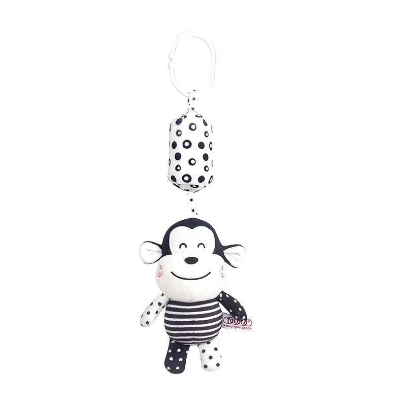 Black and White Hanging Plush Animal Rattle Toy