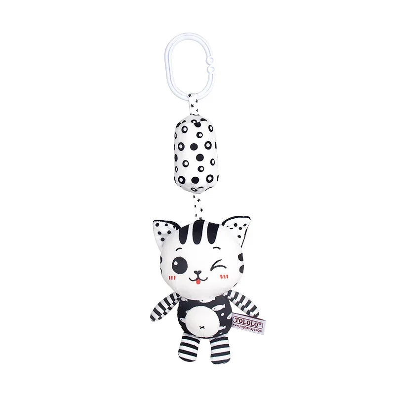 Black and White Hanging Plush Animal Rattle Toy