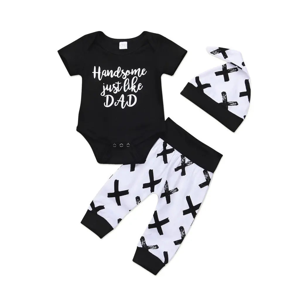 3 Piece Set Newborn Boys Handsome Like Dad Onesie