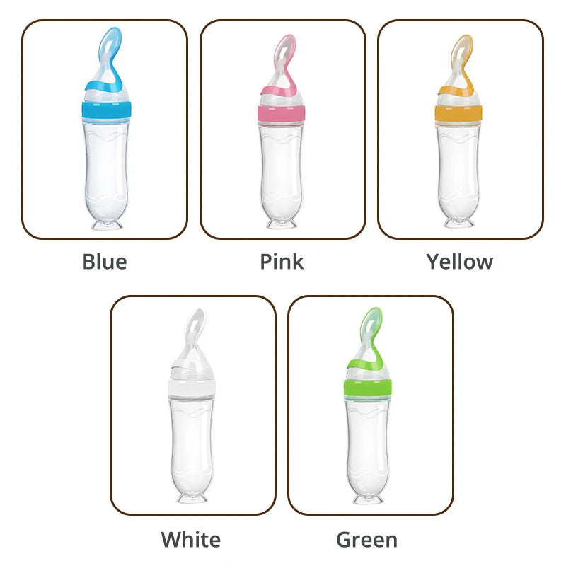 Silicone Baby Bottle with Spoon for Food Supplements