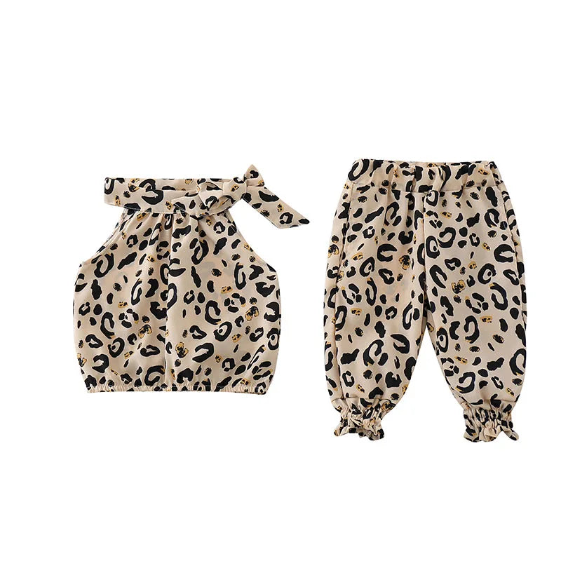 Leopard Print Girls Sleeveless Matching Set