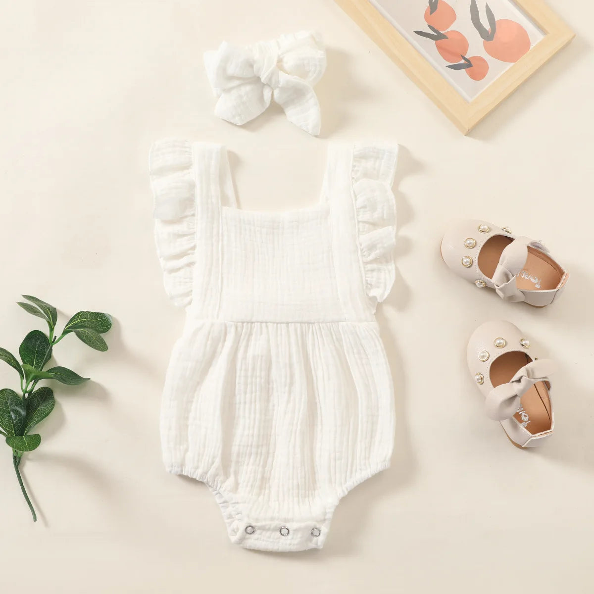 Ruffled Newborn Romper with Headband 0-18M