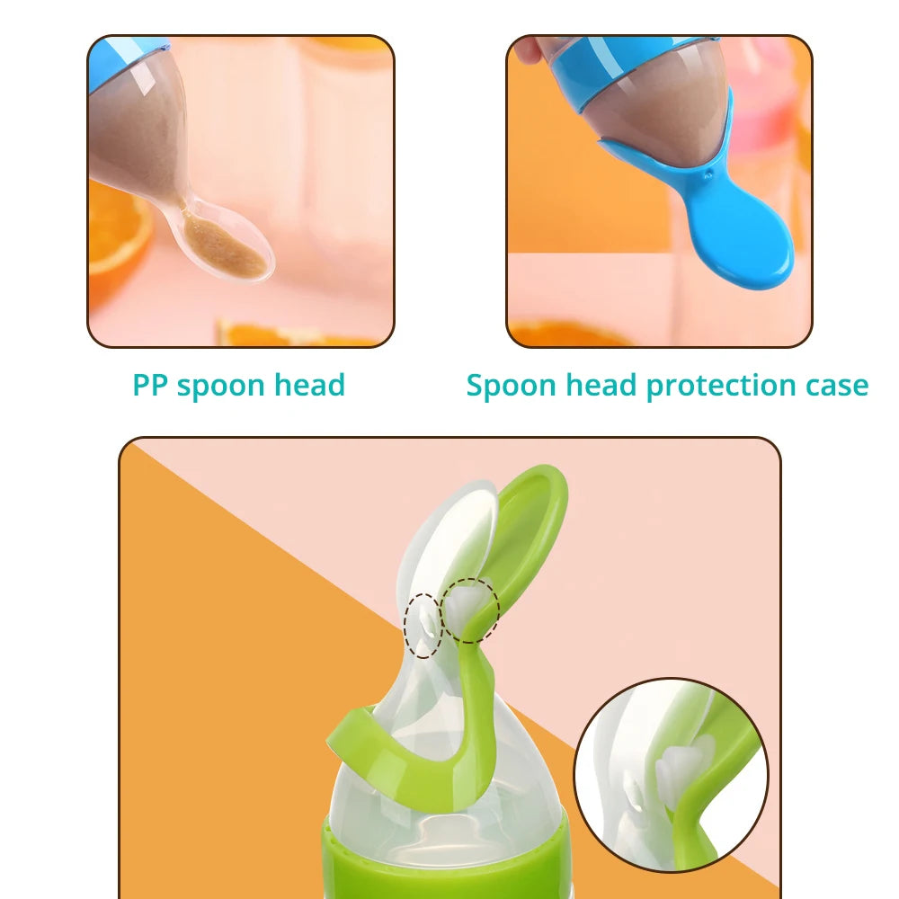 Silicone Baby Bottle with Spoon for Food Supplements