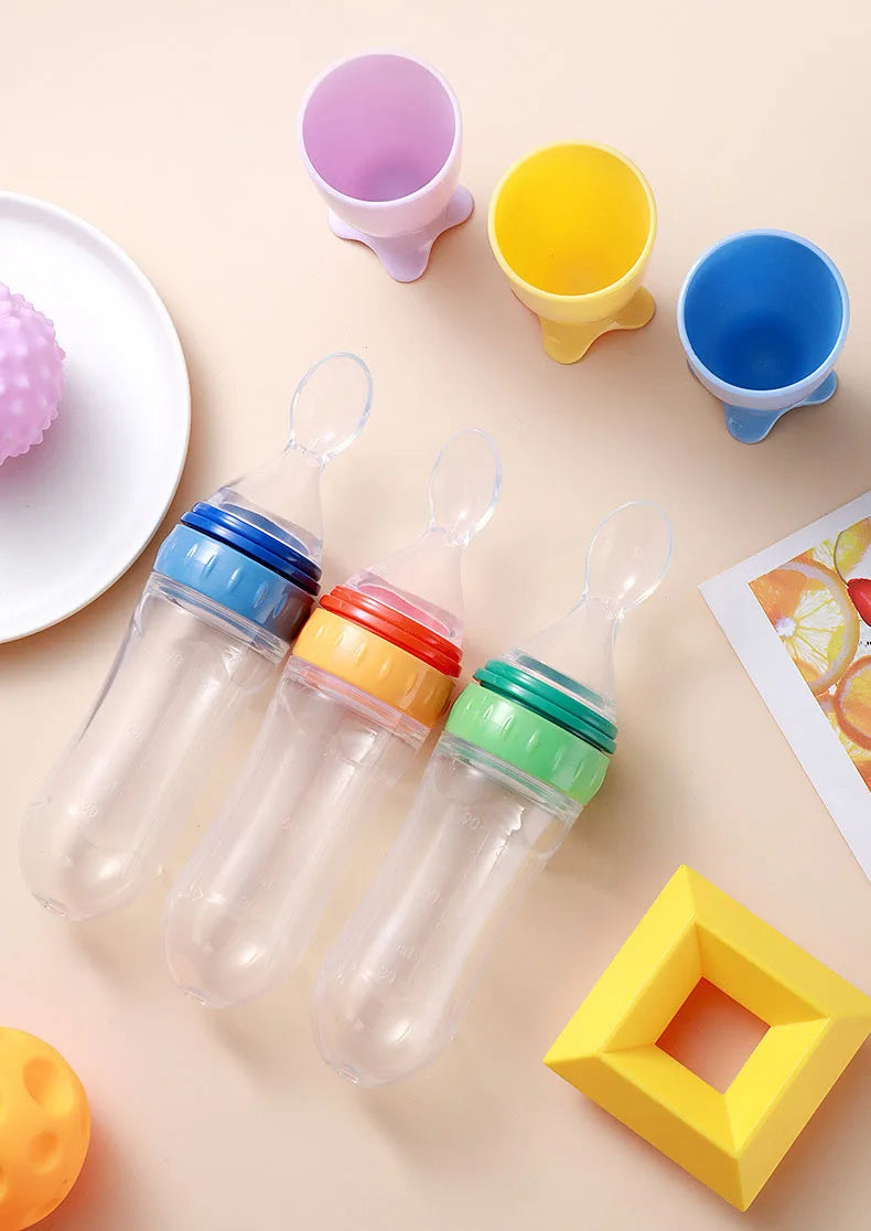 Silicone Baby Bottle with Spoon for Food Supplements