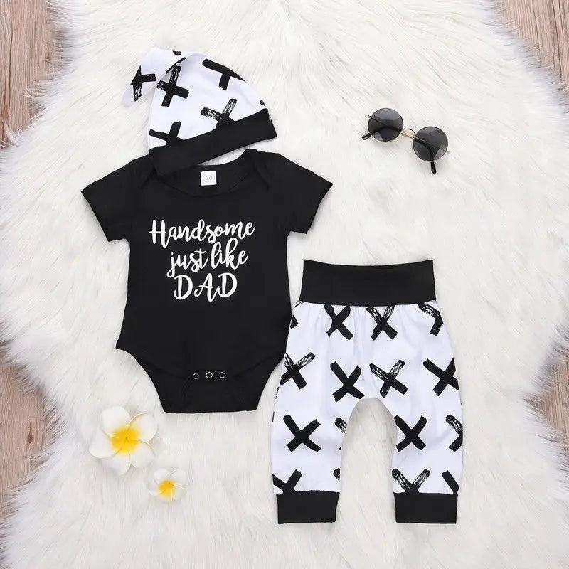 3 Piece Set Newborn Boys Handsome Like Dad Onesie