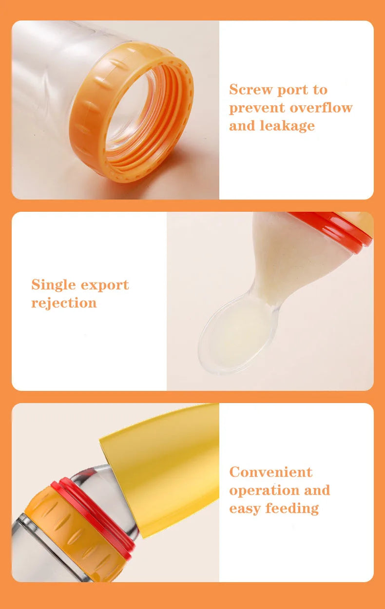 Silicone Baby Bottle with Spoon for Food Supplements