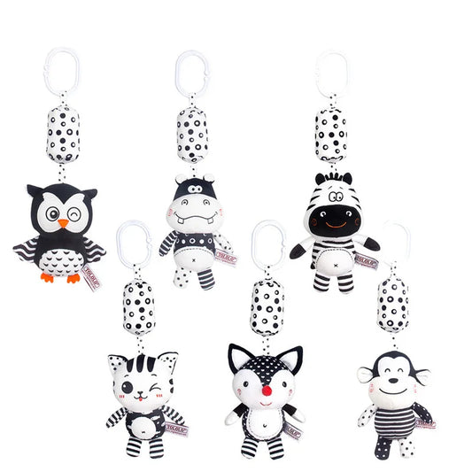 Black and White Hanging Plush Animal Rattle Toy