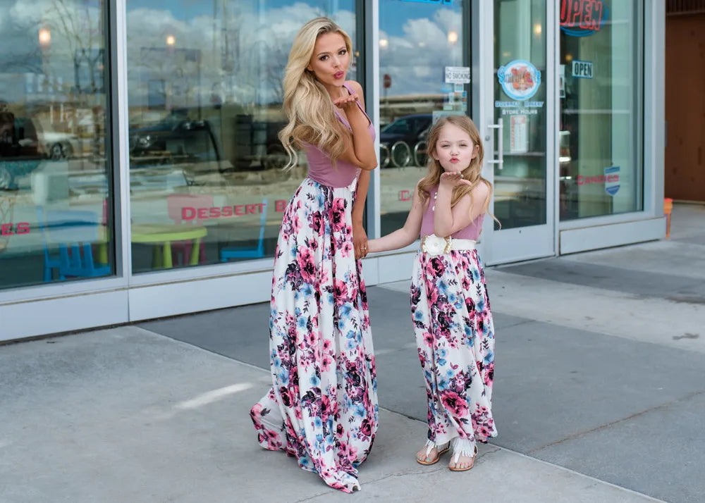 Mother and Daughter Matching Floral Long Dress