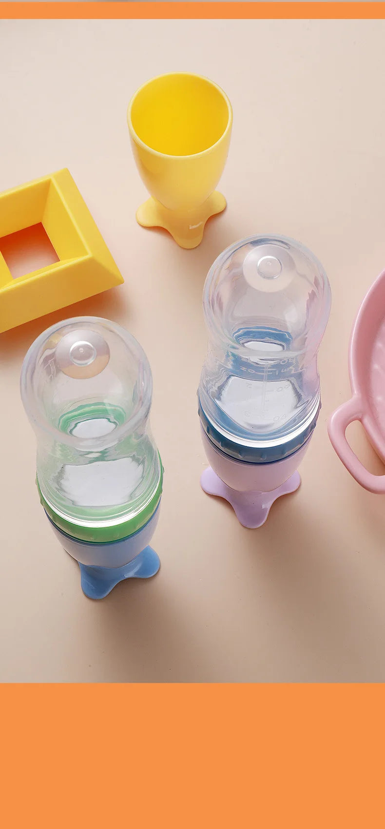 Silicone Baby Bottle with Spoon for Food Supplements