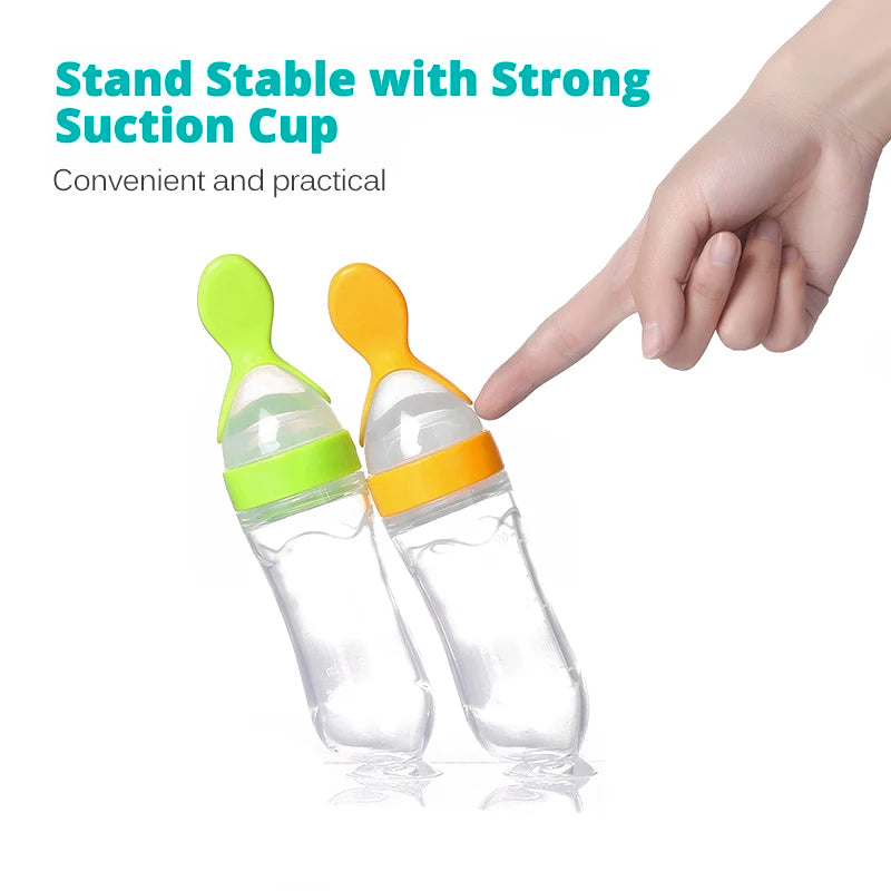 Silicone Baby Bottle with Spoon for Food Supplements