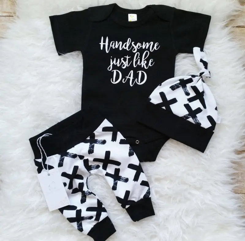 3 Piece Set Newborn Boys Handsome Like Dad Onesie