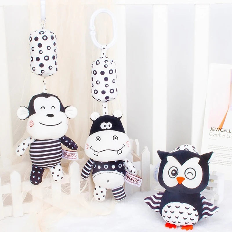 Black and White Hanging Plush Animal Rattle Toy