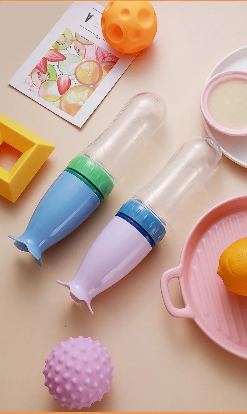 Silicone Baby Bottle with Spoon for Food Supplements