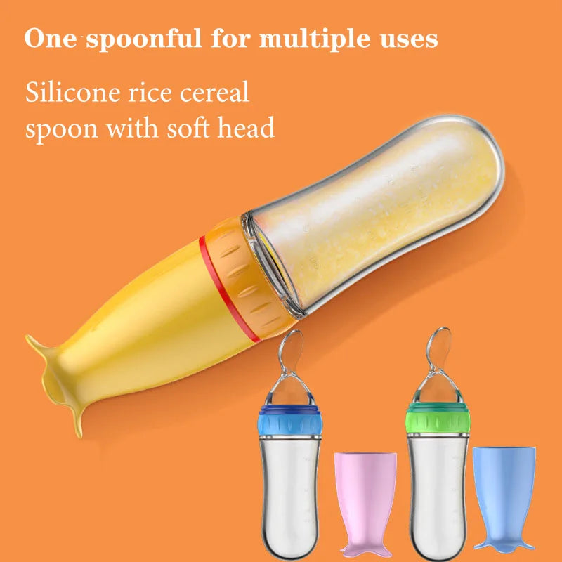 Silicone Baby Bottle with Spoon for Food Supplements