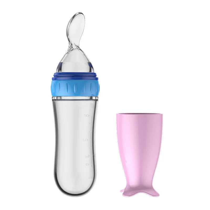 Silicone Baby Bottle with Spoon for Food Supplements