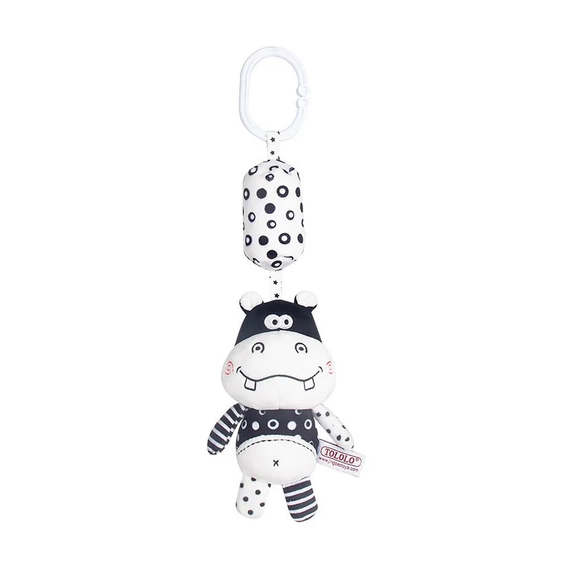 Black and White Hanging Plush Animal Rattle Toy