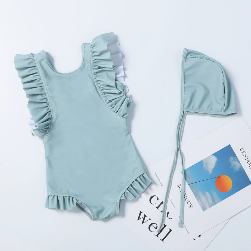 Girls' Old-Fashioned One-piece Swimsuit with Ruffles