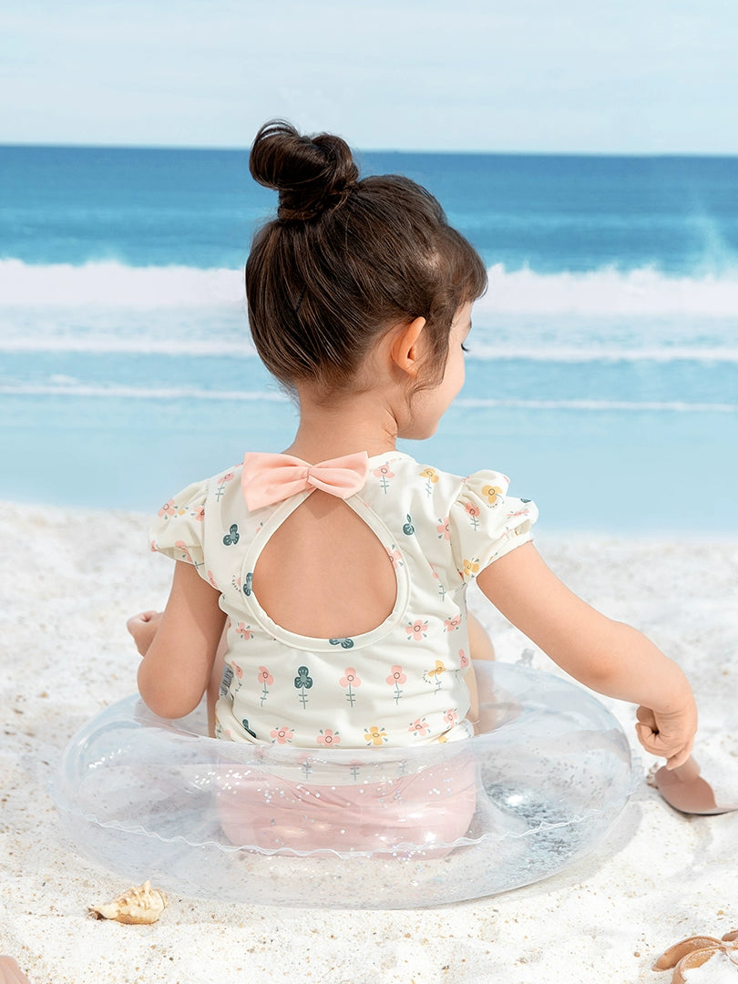 Girls' 2 Piece Swimming Floral Open Back Shirt and Matching Bottoms