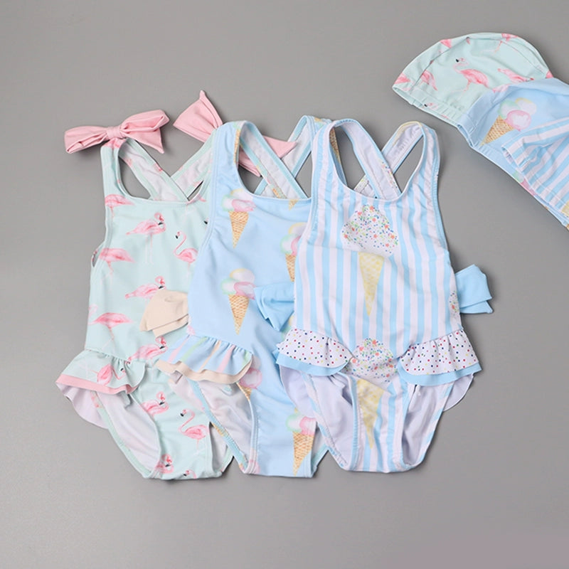 Girls' One-Piece Swimsuit with Bows