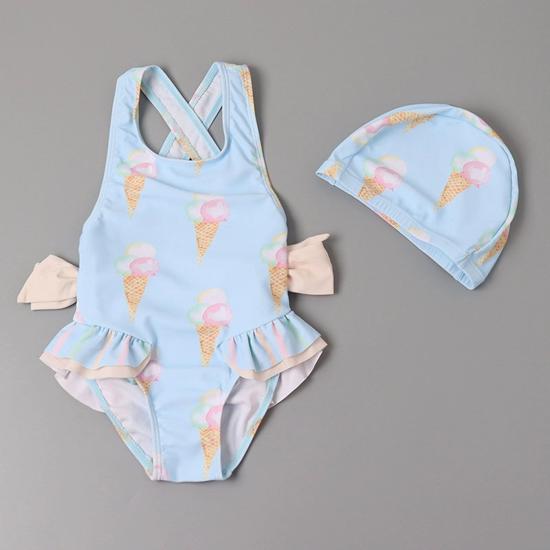 Girls' One-Piece Swimsuit with Bows