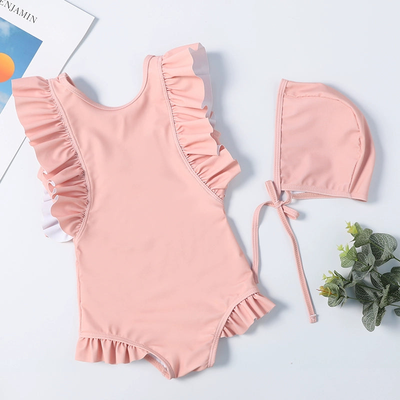 Girls' Old-Fashioned One-piece Swimsuit with Ruffles