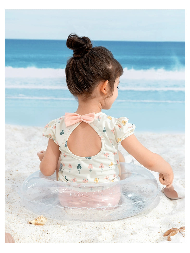 Girls' 2 Piece Swimming Floral Open Back Shirt and Matching Bottoms