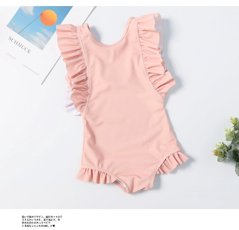 Girls' Old-Fashioned One-piece Swimsuit with Ruffles