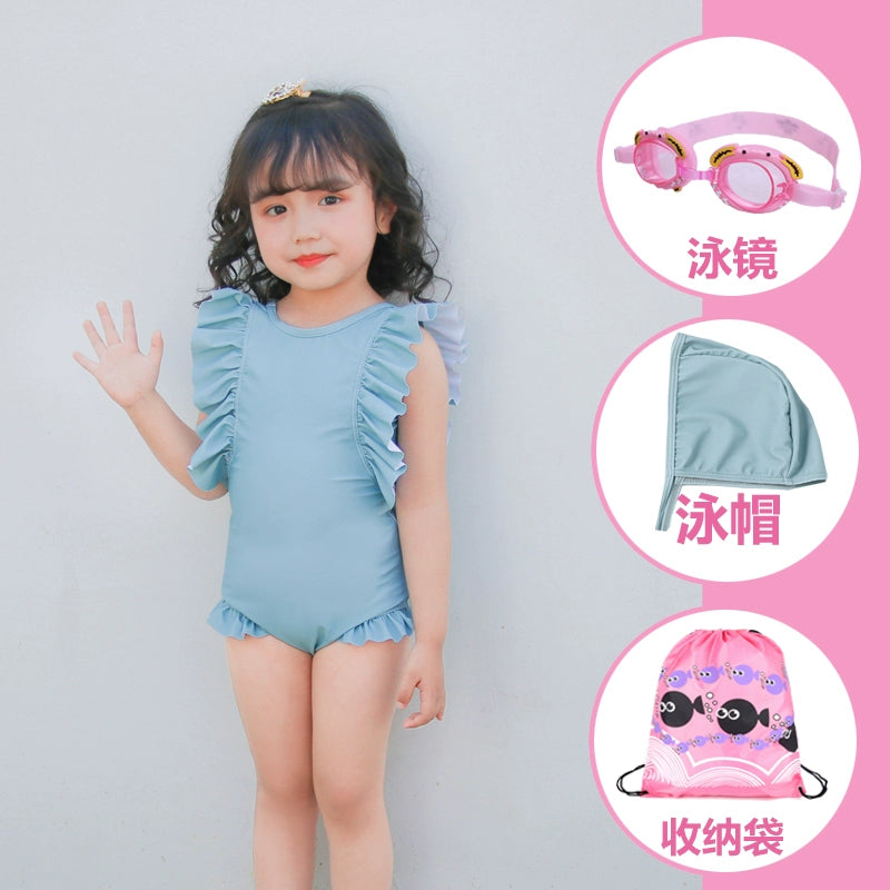 Girls' Old-Fashioned One-piece Swimsuit with Ruffles