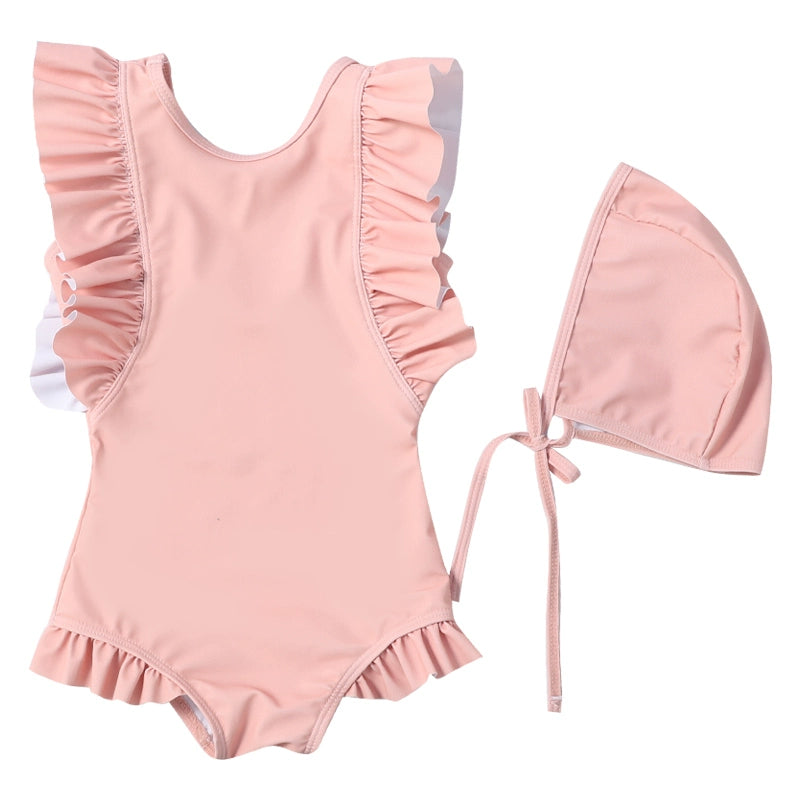 Girls' Old-Fashioned One-piece Swimsuit with Ruffles