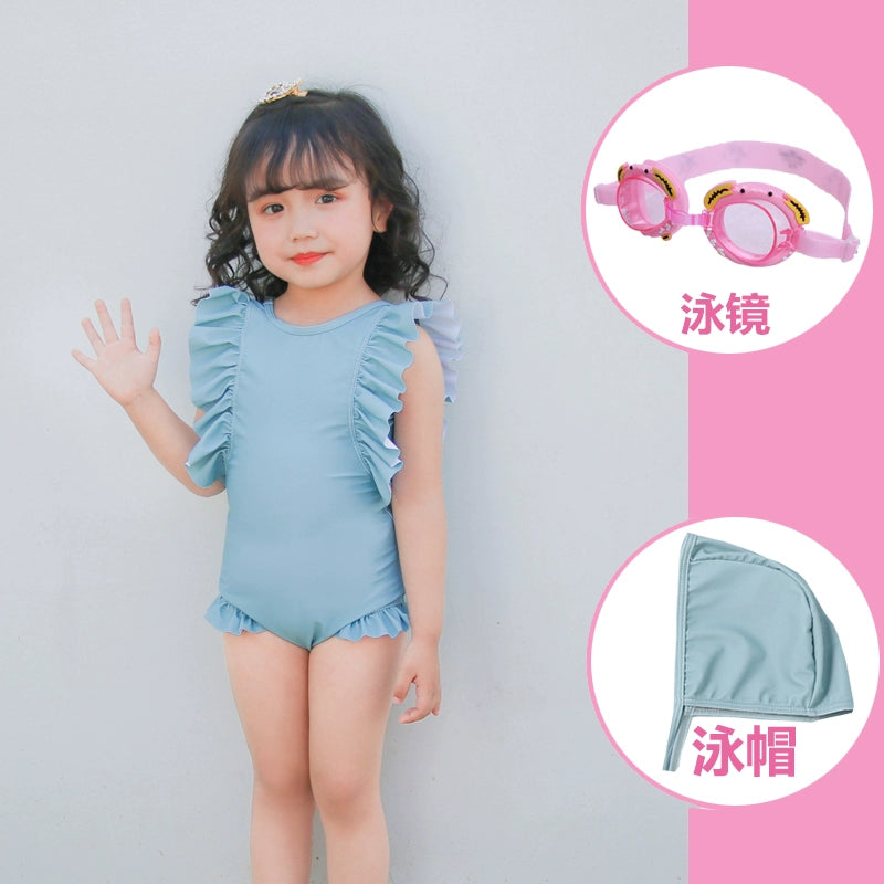 Girls' Old-Fashioned One-piece Swimsuit with Ruffles