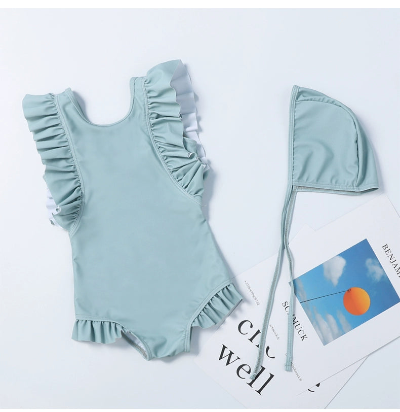 Girls' Old-Fashioned One-piece Swimsuit with Ruffles