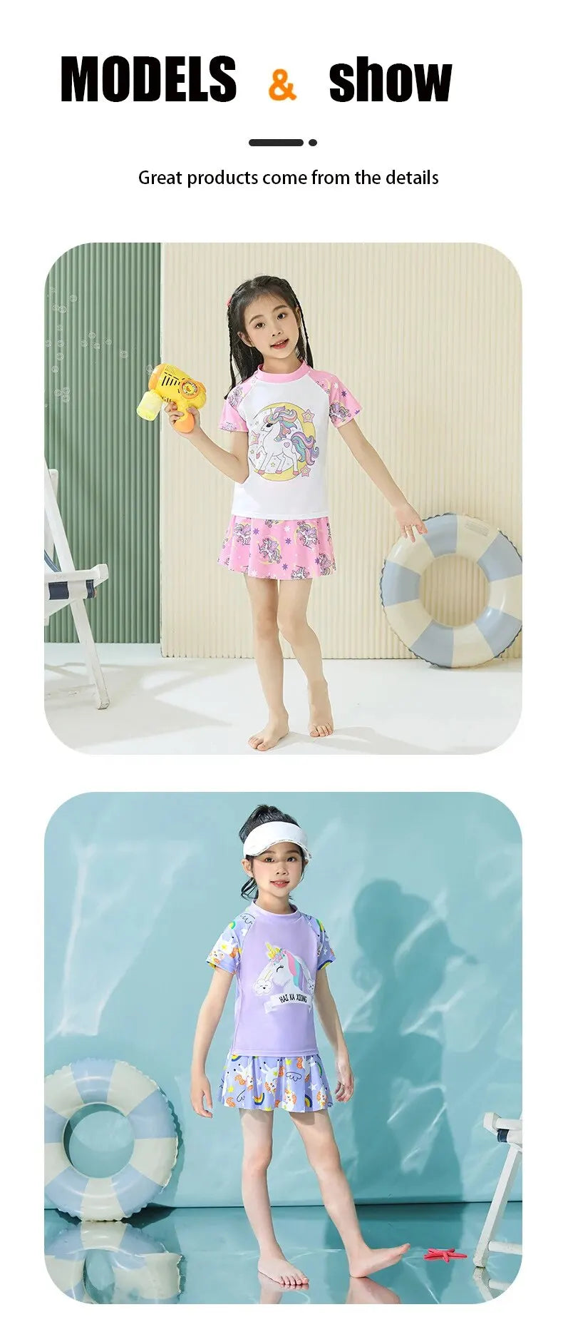 Girls' Two-Piece Unicorn Swim Shirt and Skirt