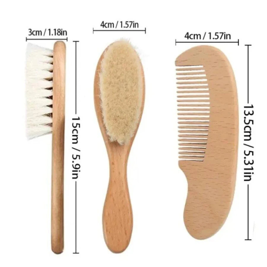 2-Piece Set Beech Wood Soft Wool Baby Brush