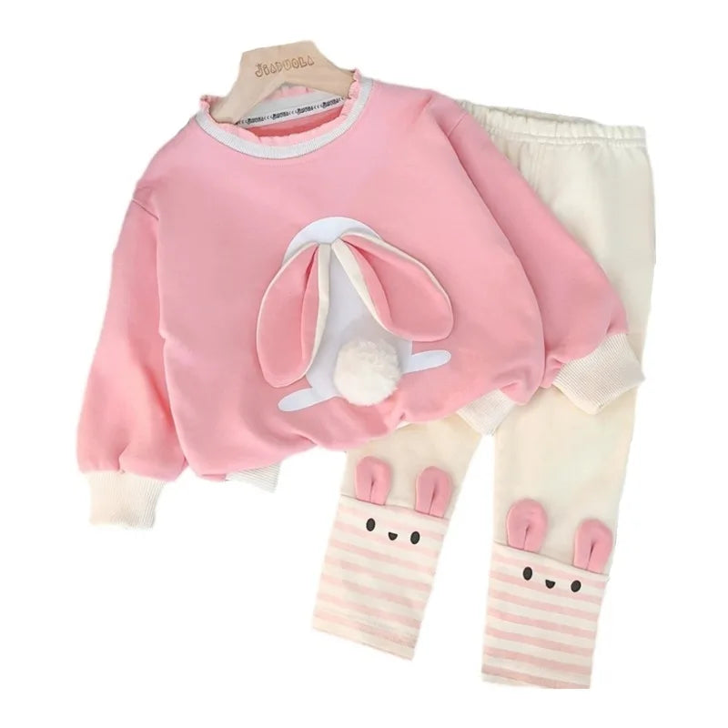 Girls' 2-Piece 3D Easter Bunny Outfit – Adorable Holiday Set 🐰🌸